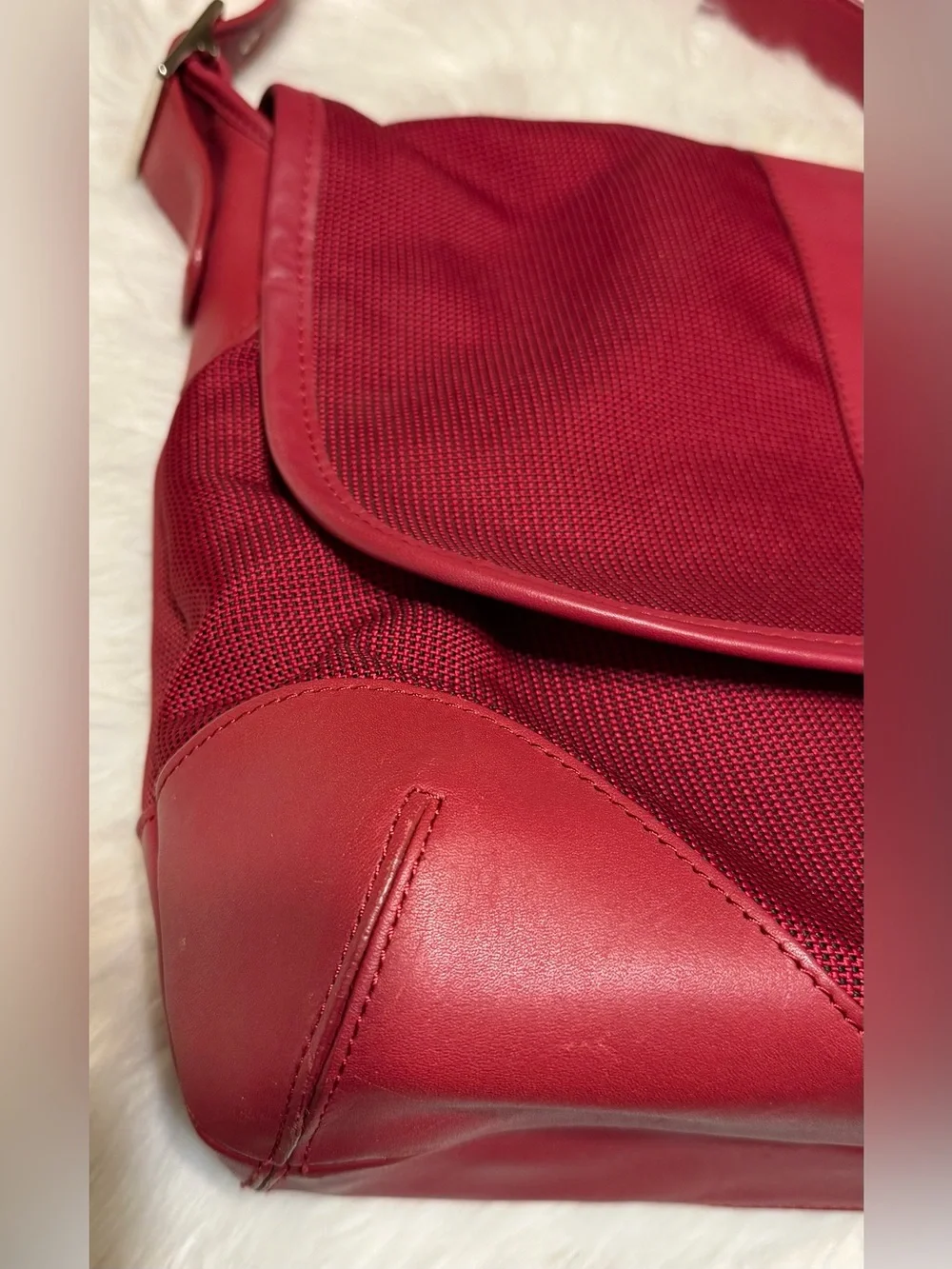 L.L. Bean Buckle Crossbody Messenger Bag Canvas with Leather Trim